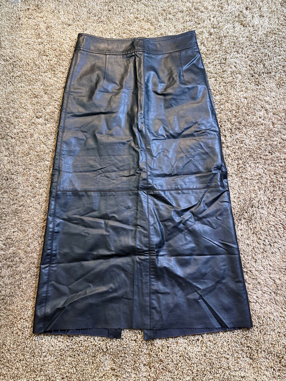 NWT Katie Waltman Olivaceous Black Faux Leather Maxi Skirt Size Small
